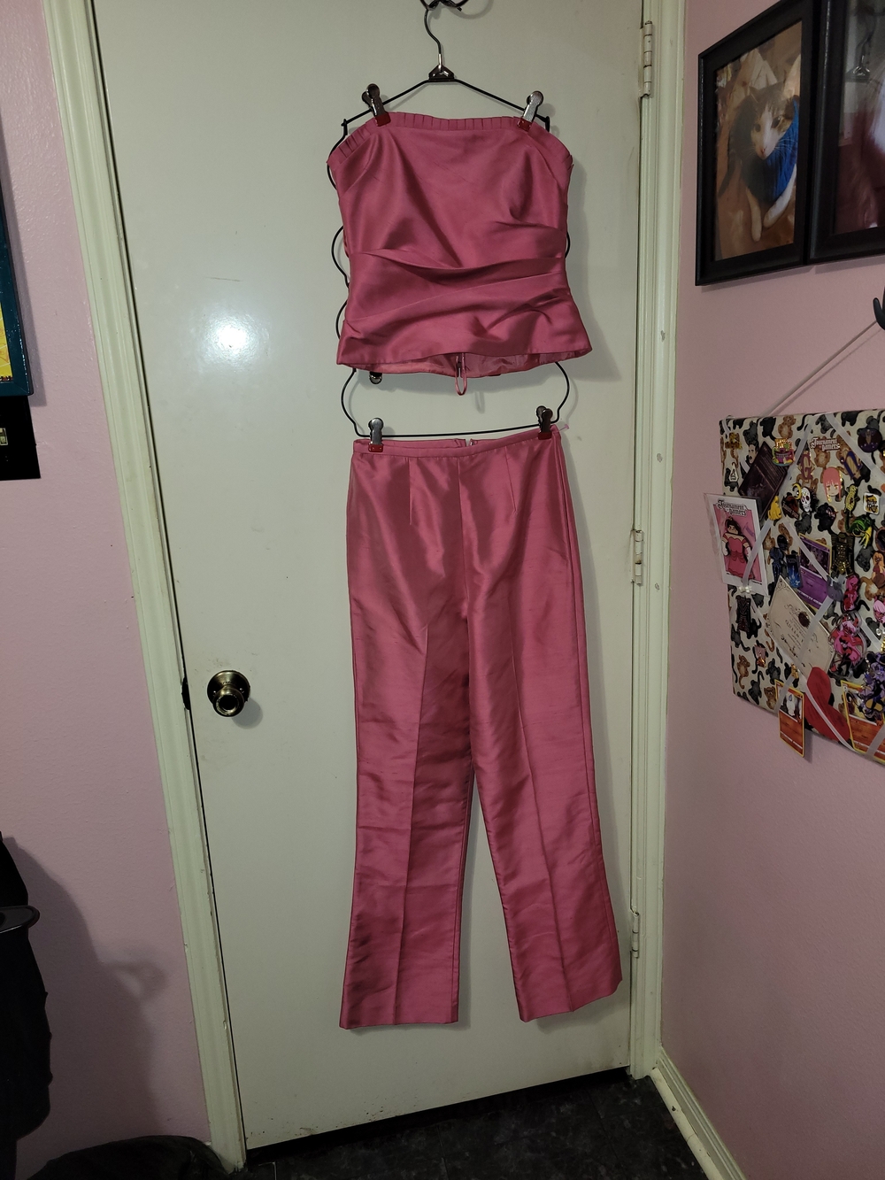 Kay Unger Pink Satin Strapless Straight-Leg Jumpsuit Set